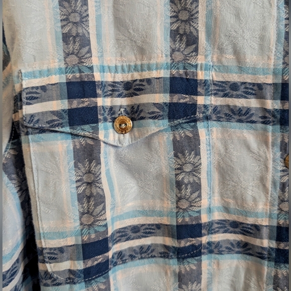Alfred Dunner Floral Plaid Button Down Shirt Bleu  Boho Retro Size 18 - Picture 4 of 12